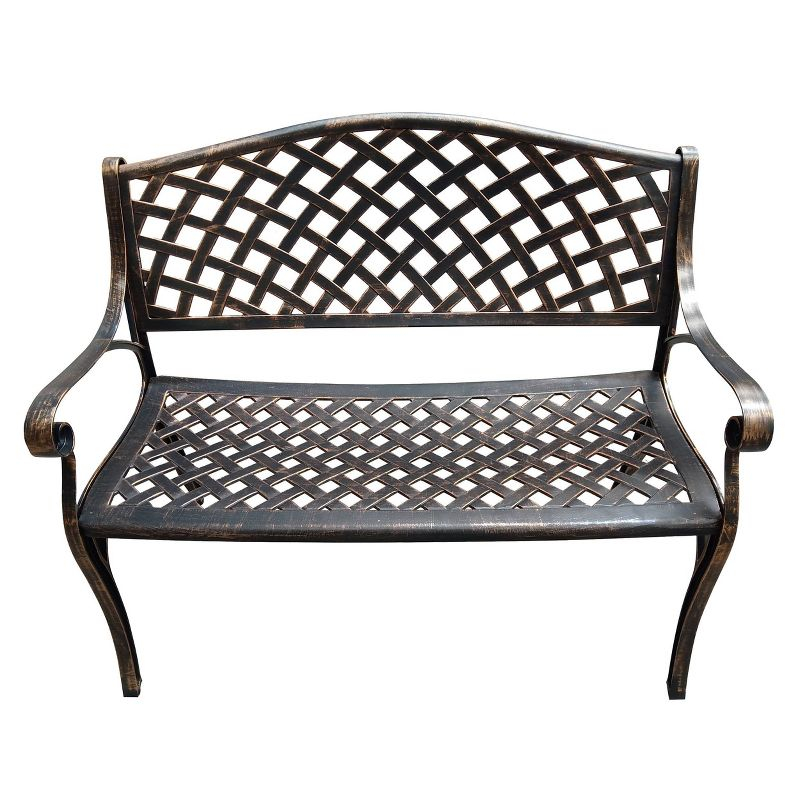 Modern Aluminum Patio Bench - Bronze - Oakland Living: Weather-Resistant, Powder-Coated