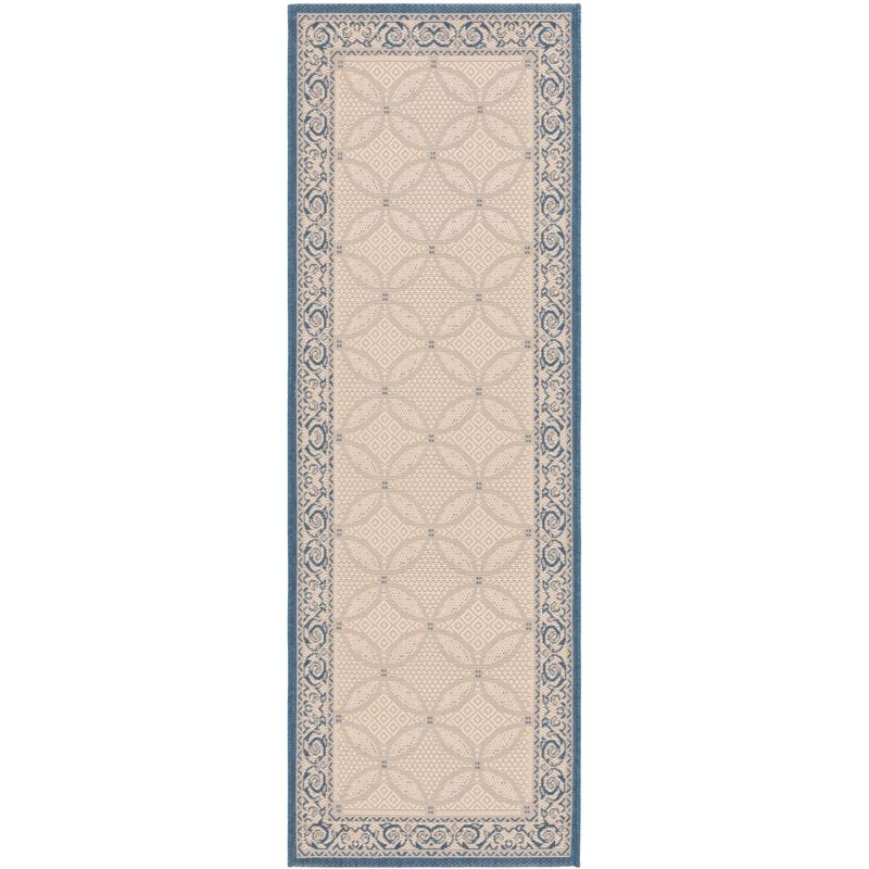 Courtyard CY1502 Power Loomed Indoor and Outdoor Runner Rug - Natural/Blue - 2'3"x6'7" - Safavieh