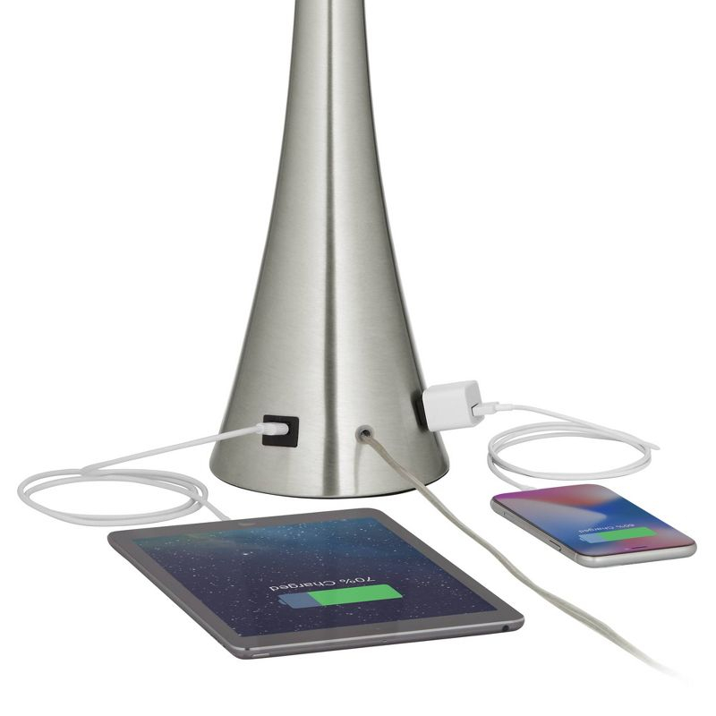 360 Lighting Karl Modern Table Lamps 27 1/2" Tall Set of 2 Brushed Nickel with USB and AC Power Outlet in Base Blue Hardback Drum Shade for Bedroom