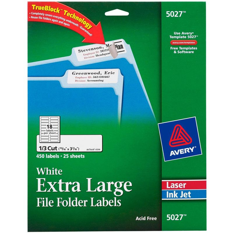 Avery Printable File Folder Labels, 15/16 x 3-7/16 Inches, White, Pack of 450