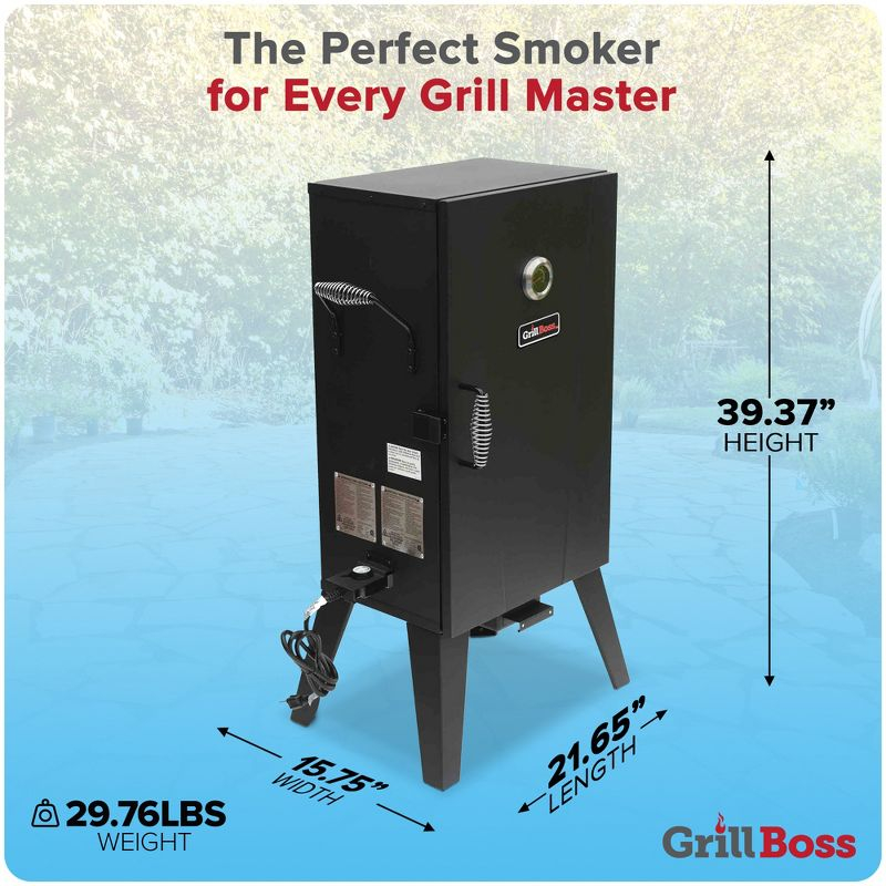 Grill Boss Electric Vertical BBQ Smoker with Digital Controls, 1500 Watt Heating Element, 531 Square Inch Cooking Area, and Adjustable Racks, Black