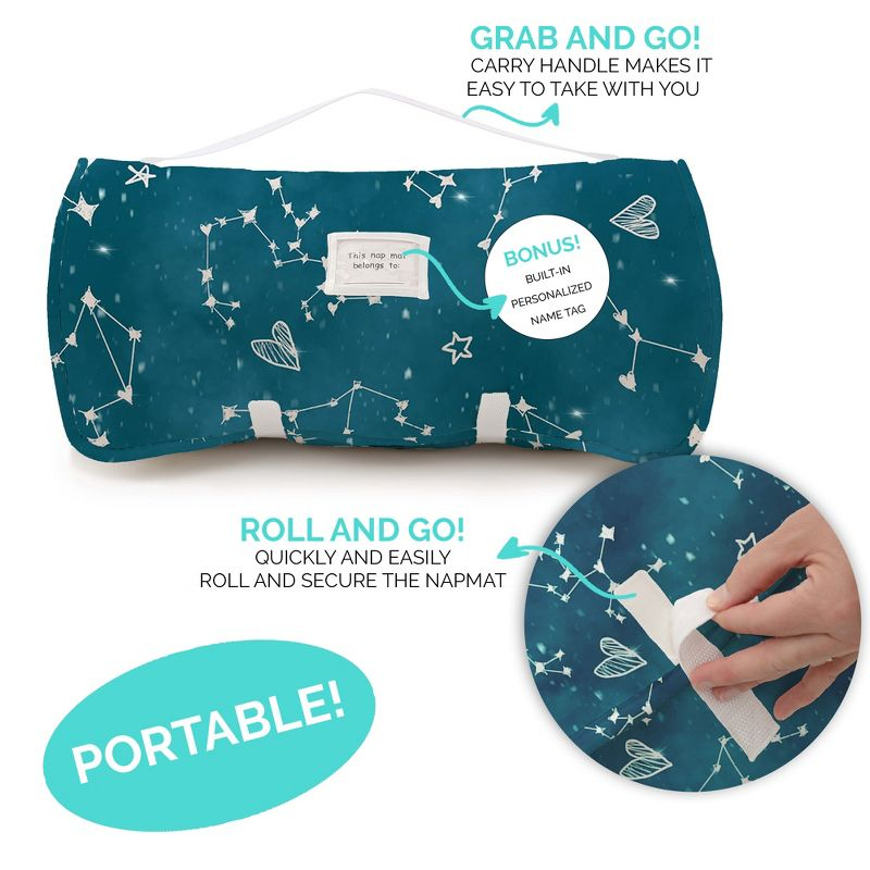 Toddler Nap Mat - Sleeping Bag for Kids with Removable Pillow and Ultra Soft Blanket for Preschool, Daycare, and Sleepovers - Night Sky