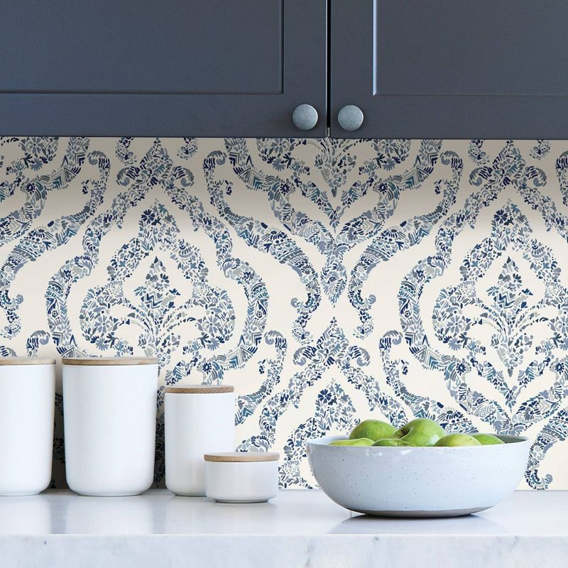 NuWallpaper Guildford Peel and Stick Wallpaper Blue: Removable Vinyl, Self-Adhesive, Smooth Finish, 28.2 Sq Ft Coverage