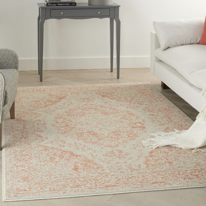 Nourison Tranquil Vintage Persian Center Medallion Area Rug Ivory Pink 5'3" x 7'3"