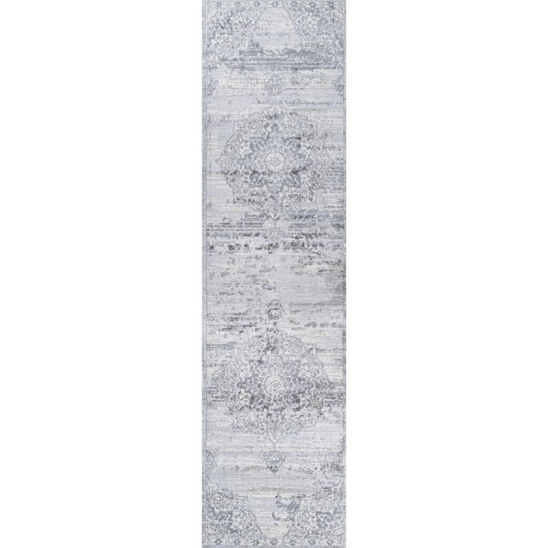 2' X 8' Modern Persian Vintage Moroccan Medallion Runner Rug, Light Gray - JONATHAN Y