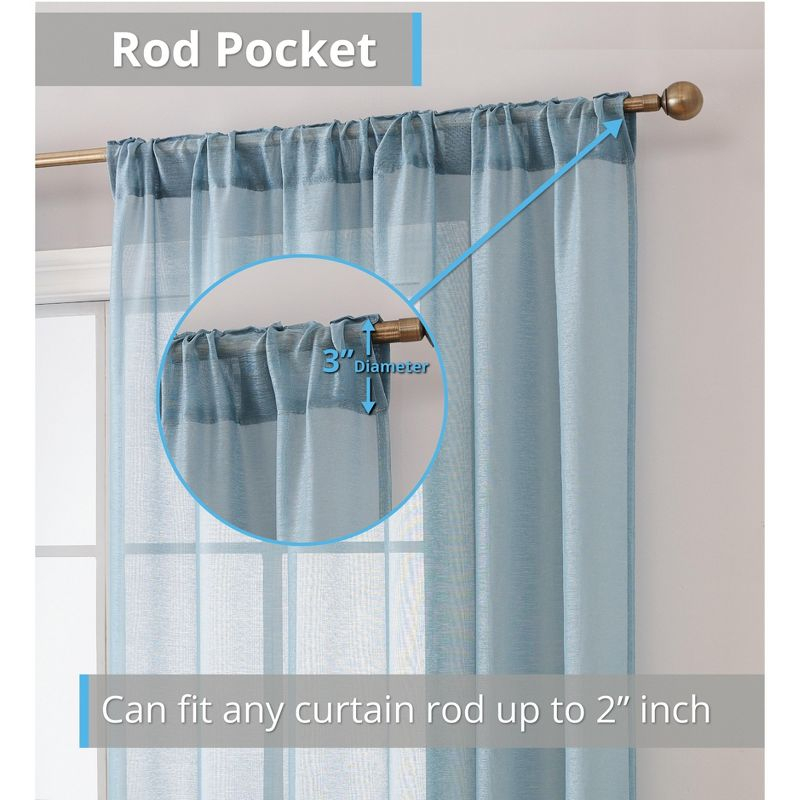 HLC.ME Lauren Semi Sheer Light Filtering Transparent Pocket Top & Back Tab Lightweight Window Curtain Panels, Set of 2 - Beige, 54 W x 63 L