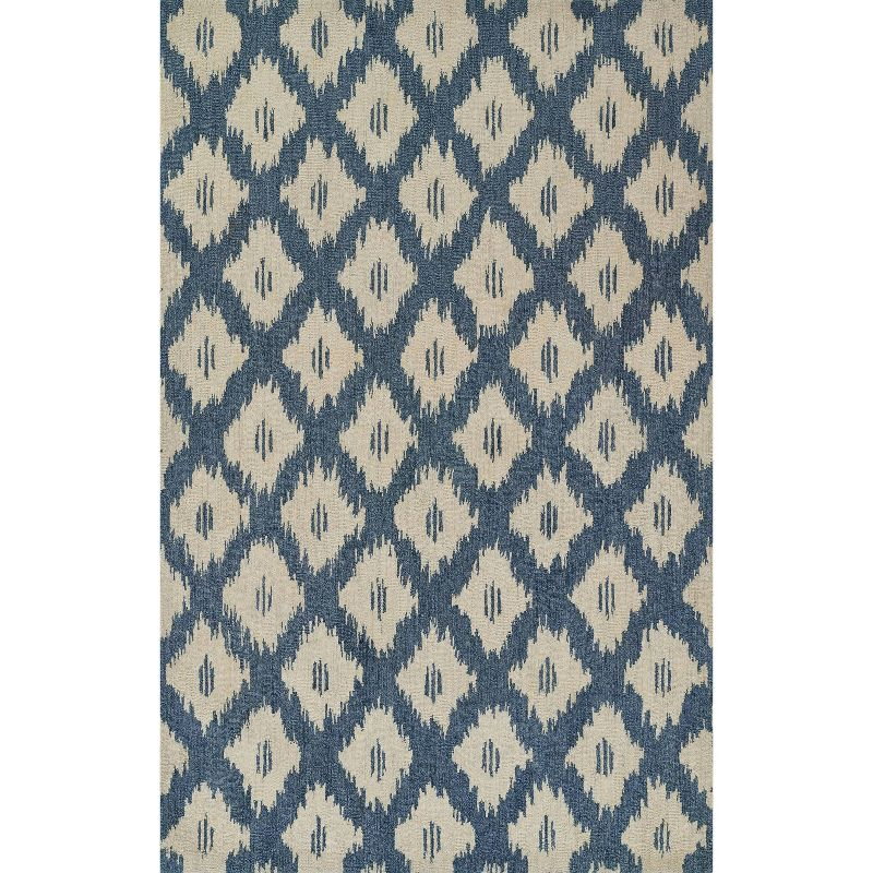 Momeni 3'6"x5'6" Leiden Ikat Huxley Handtufted Area Rug Slate Blue: Wool, Medium Pile, Classic Pattern, Indoor Use