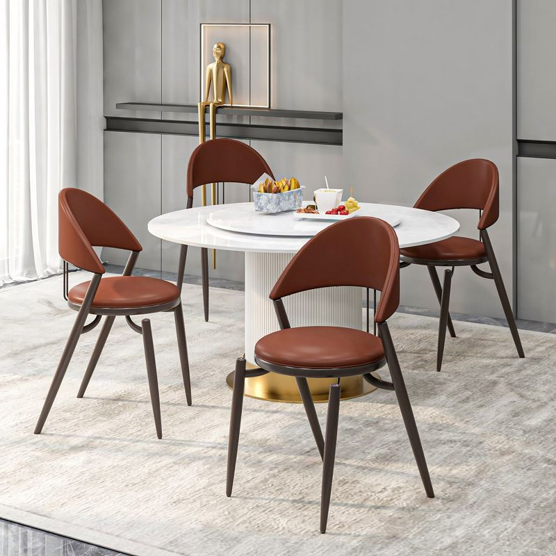Venice Dining Chair Upholstered Leather in Iron Open Curved Back Design Set of 2 in Dark Brown