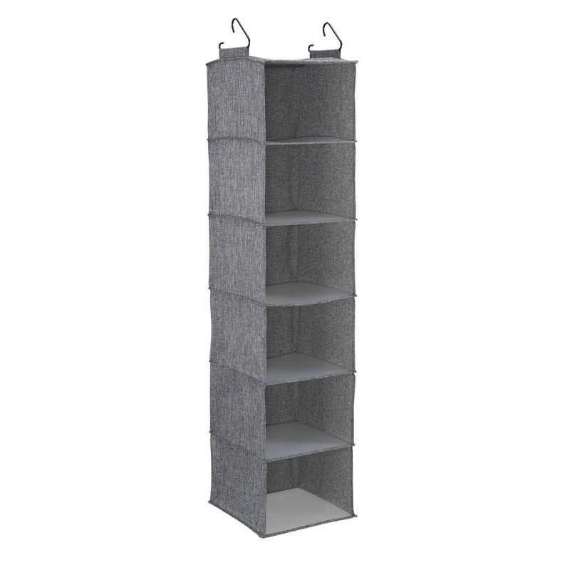 Household Essentials 6 Shelf Hanging Organizer Graphite Linen: Closet Hanging Storage, Fixed Shelves, Gray, 48" Height