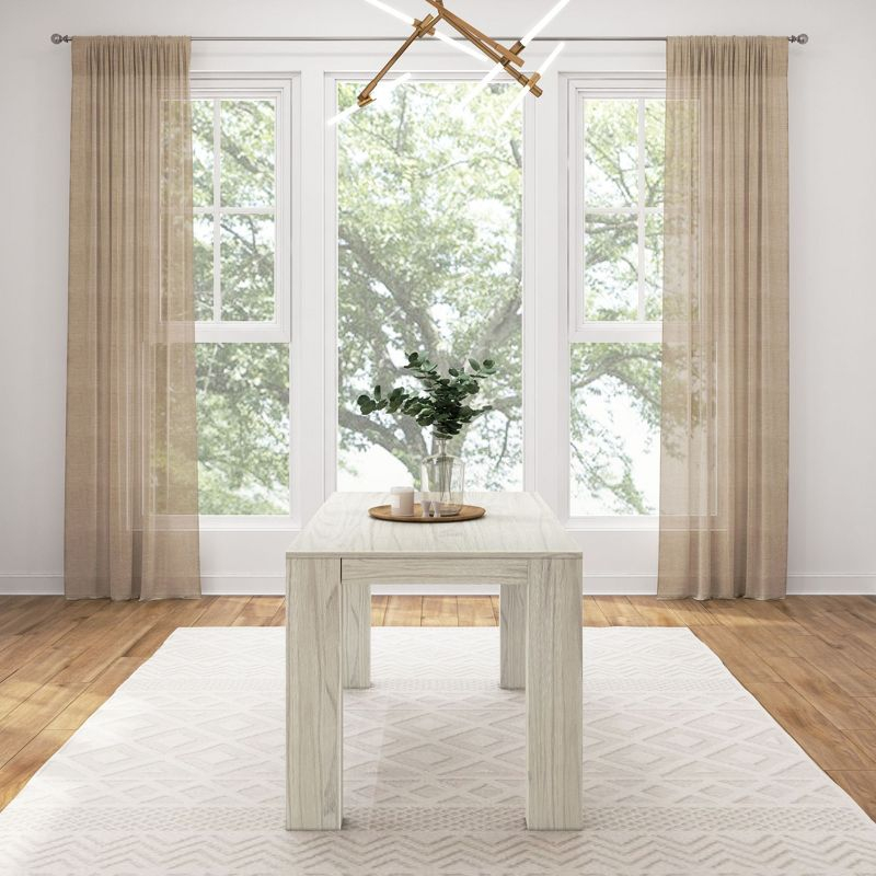 Plank+Beam 60" Modern Dining Table for 4, Solid Wood Rectangular Kitchen Table, White Wirebrush