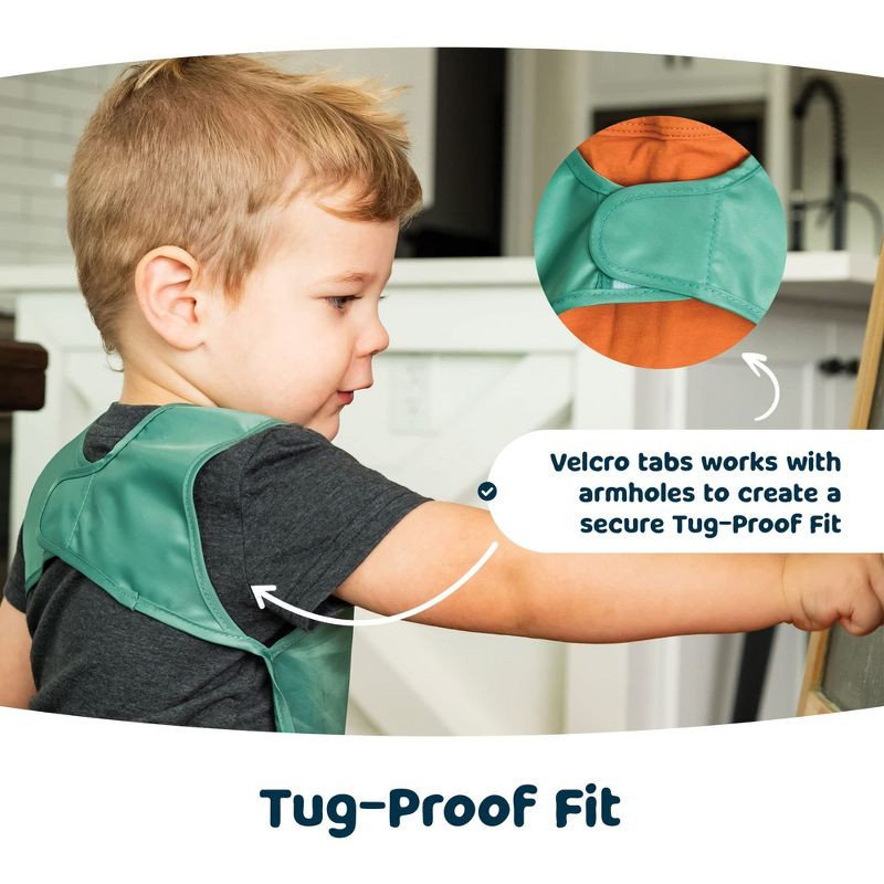 Tiny Twinkle 2-Pack Mess-Proof Apron Toddler Bib w/Tug-Proof Closure and BPA-Free (Sage Charcoal, Small 6-24 Months)