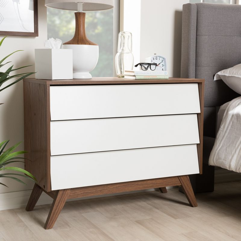 Hildon Mid-Century Modern Wood 3 Drawer Storage Chest Brown - Baxton Studio: Walnut Finish, Retro Design