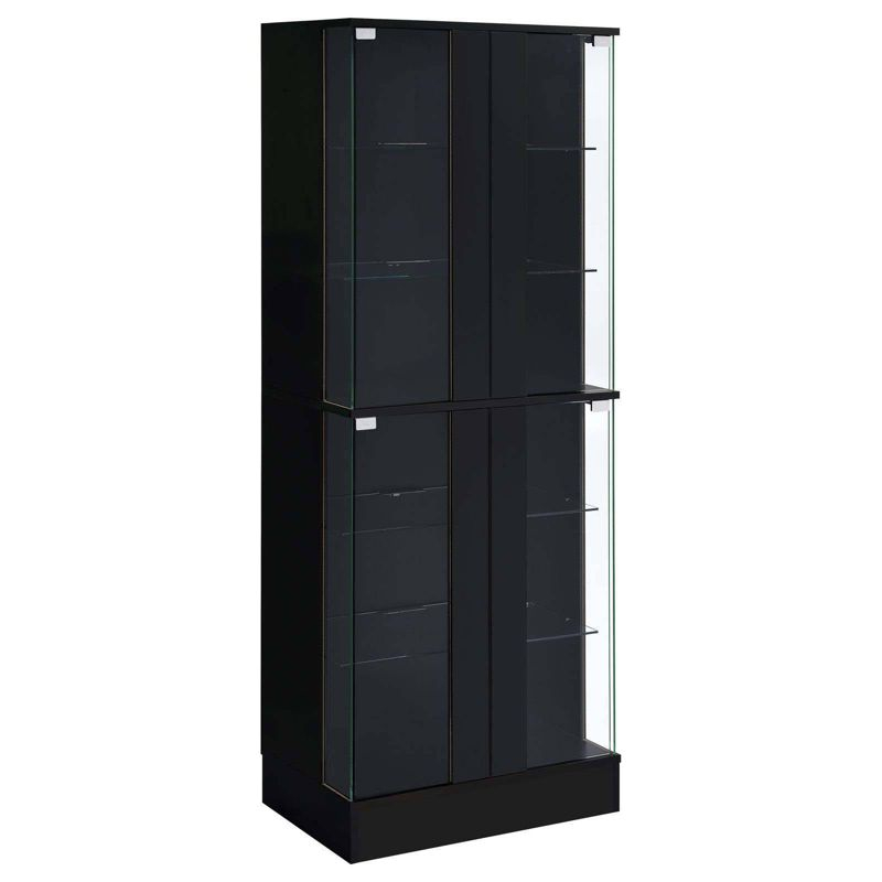 Coaster Cabra Modern Wood Curio Cabinet with Glass Shelves and LED Lighting Black High Gloss