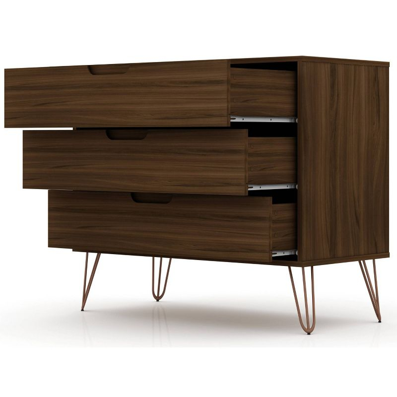 Manhattan Comfort Rockefeller Dresser Brown - Manhattan Comfort: MDF Composite Frame, 3-Drawer Storage for Bedroom, Assembly Required