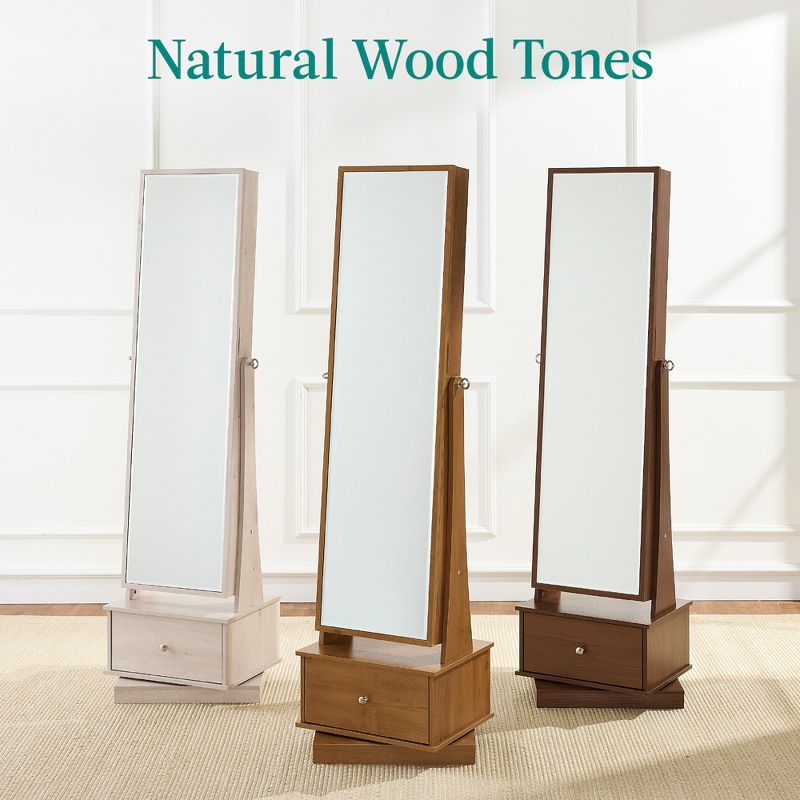 Best Choice Products 360 Swivel Standing Mirrored Jewelry Cabinet, LED-Lit Makeup Organizer w/ Mirror - Rustic Brown