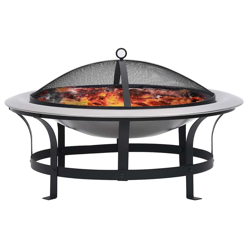 vidaXL Outdoor Fire Pit with Grill Stainless Steel 29.9 in.