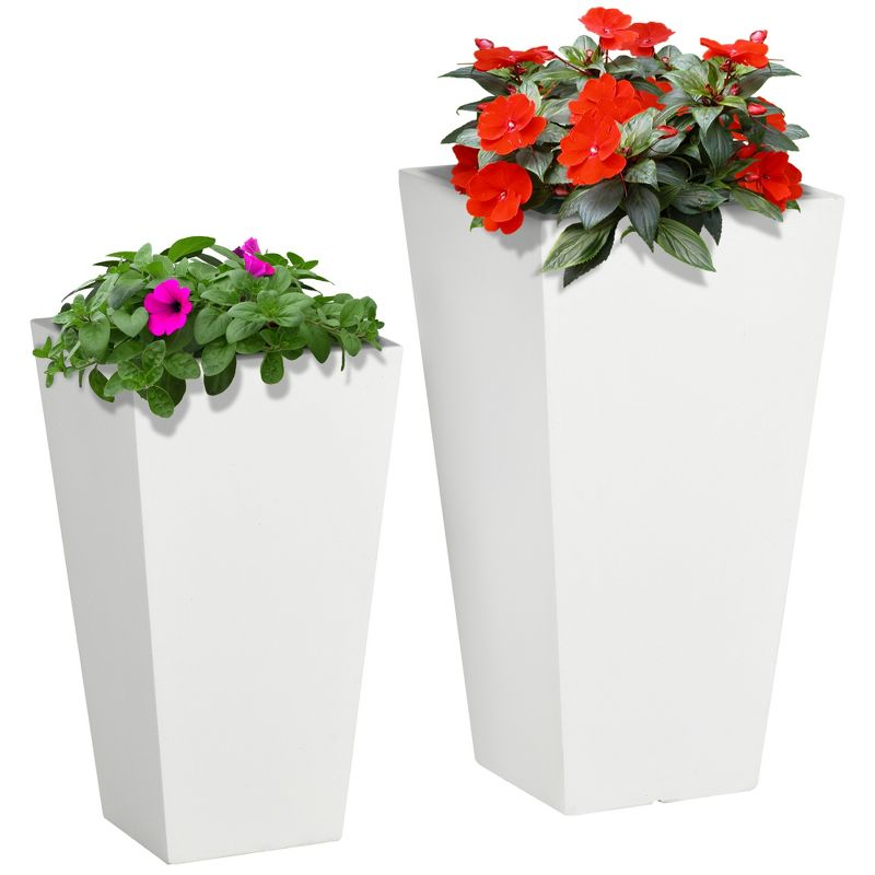 Outsunny 2-Pack MgO Flower Pots with Drainage Holes, Outdoor Planters, Durable & Stackable, for Entryway, Patio, Yard, Garden, White