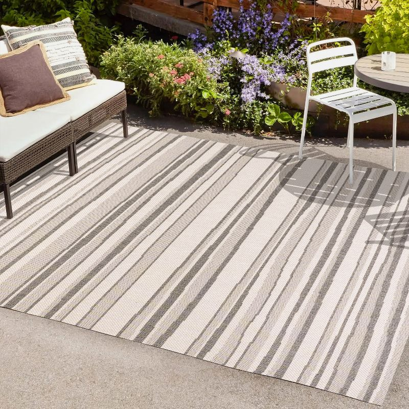 5' x 8' Castara Wavy Stripe Modern Indoor/Outdoor Area Rug, Cream/Dark Gray - JONATHAN Y