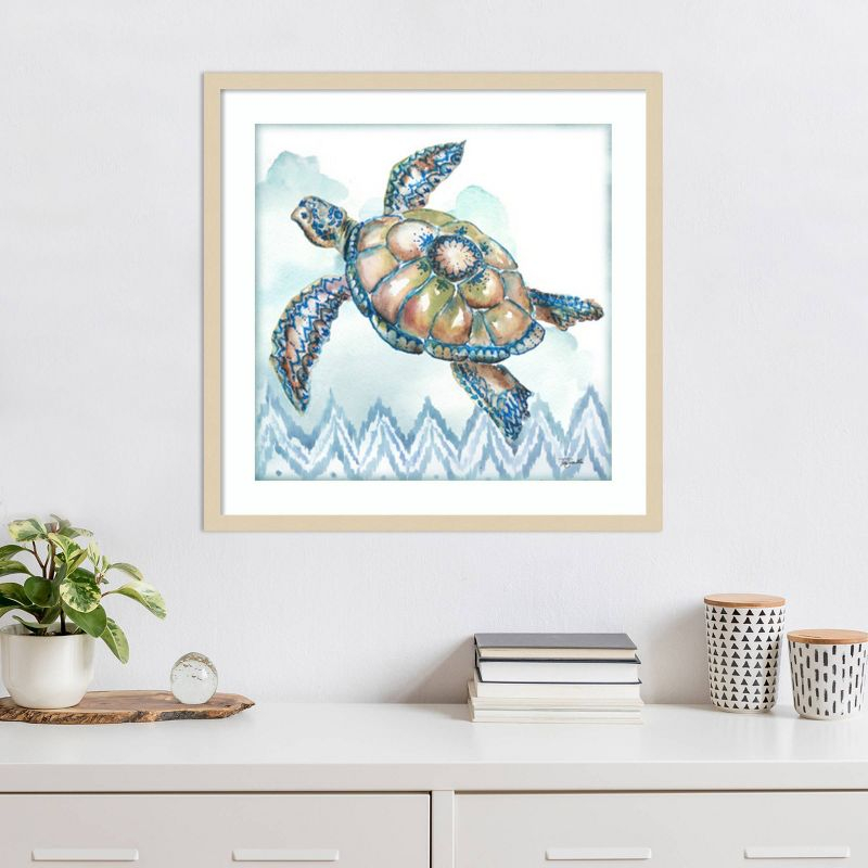Amanti Art 25"x25" Boho Shells I Sea Turtle by Tre Sorelle Studios Wood Framed Wall Art Print