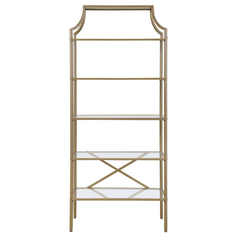 Coaster 70" Serena Modern 5 Tier Tempered Glass Shelves Bookcase Matte Gold