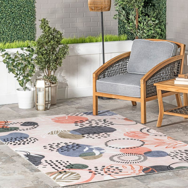 Nuloom Inell Graphic 5x8 Machine Washable Indoor/Outdoor Area Rug for Living Room Patio Deck Front Porch Kitchen, Multicolor/Beige