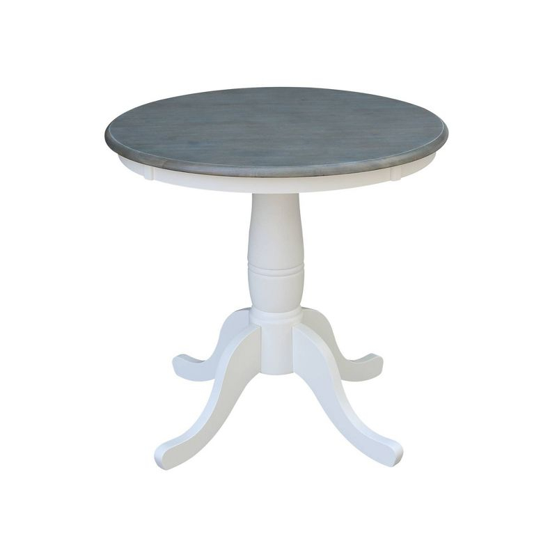 29" Dining Height Ronin Round Pedestal Table White/Heather Gray - International Concepts: Solid Wood, Small Space