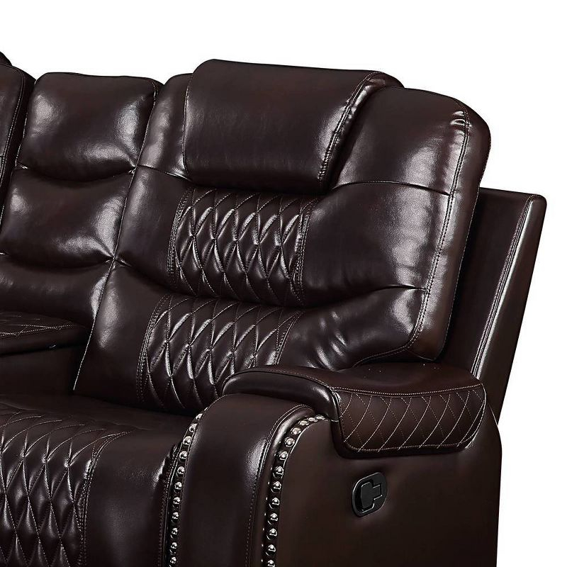 78" Braylon Active Sitting Chair Brown PU - Acme Furniture: Loveseat with Console & Cup Holders
