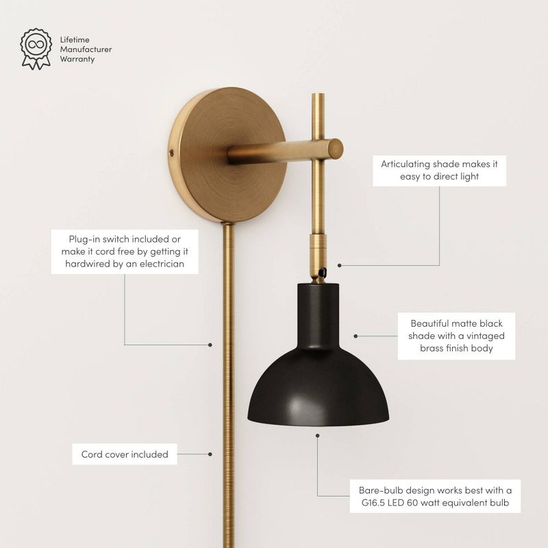 2-Pack Metal Plug-in Armed Wall Sconce Set