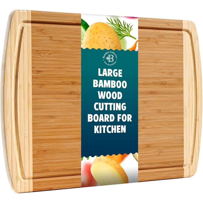 Large Cutting Board for Kitchen - Bamboo Wood Cutting Board with Juice Groove - Charcuterie Boards & Chopping Butcher Block for Meat, Serving Tray