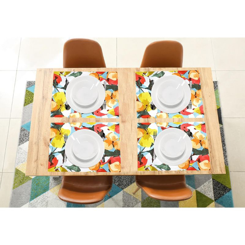 KOVOT Floral Placemat Set of 8 for Indoor or Outdoor Dining | Summer Spring Fall Flower Design 17" x 13" Table Decor | Orange/Yellow