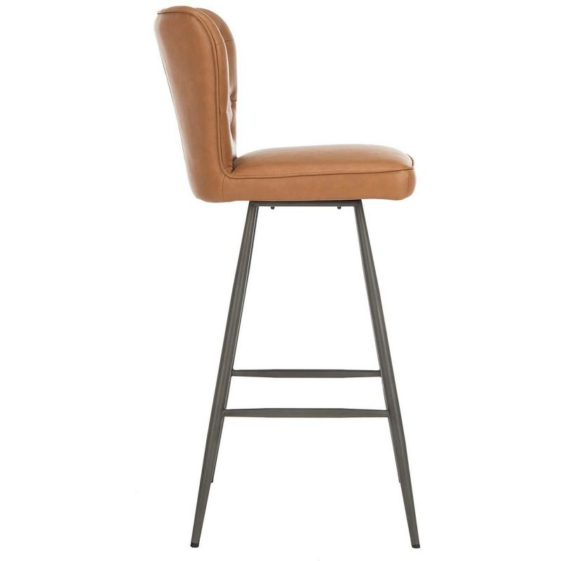 Aster 30"H Mid-Century Modern Leather Tufted Bar Stool (Set of 2) - FOX1703 - Camel - Safavieh Couture