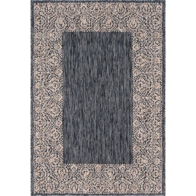 Unique Loom 4' 1 x 6' 1 Rectangle Indoor/Outdoor Border Charcoal Gray Area Rug