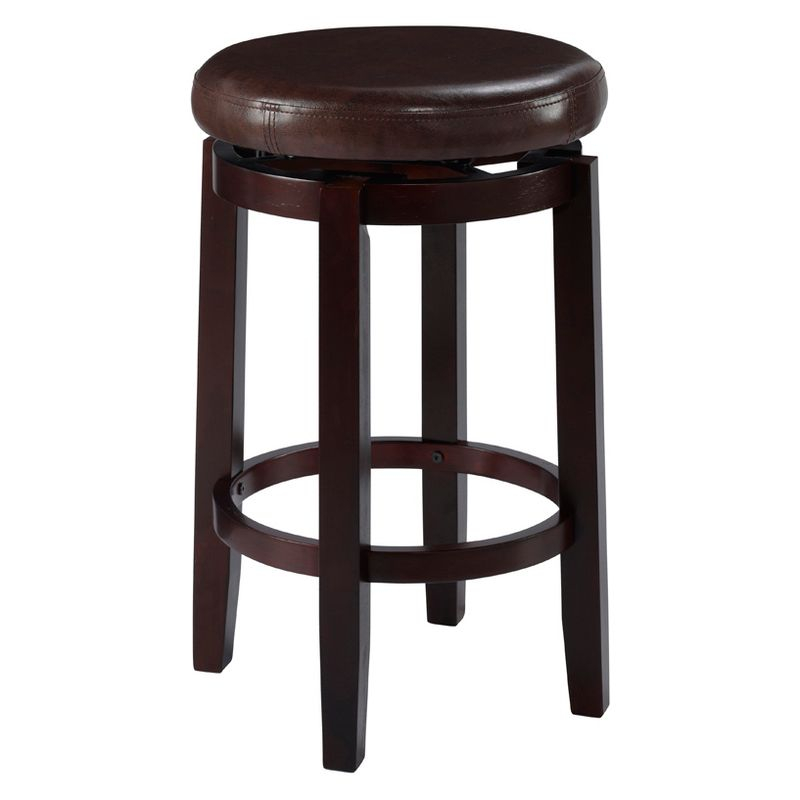 Linon Maya Faux Leather Swivel Backless Counter Height Barstool Brown: Upholstered, Wood Legs, 225 lbs Capacity