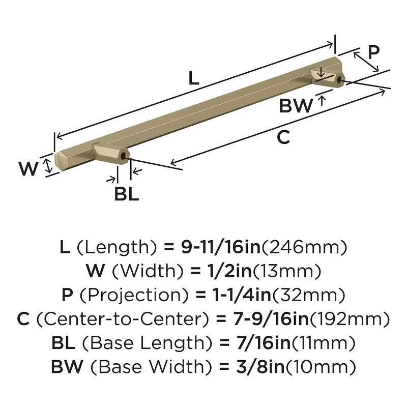 Amerock Caliber 7-9/16 inch (192mm) Center-to-Center Golden Champagne Cabinet Pull