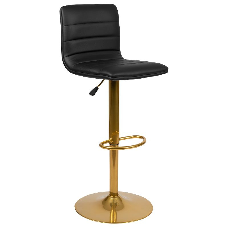 Flash Furniture Modern Black Vinyl Adjustable Bar Stool with Back, Counter Height Swivel Stool with Gold Pedestal Base, Set of 2