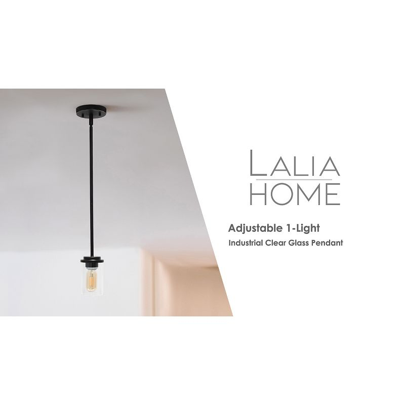 1-Light 5.75" Minimalist Industrial Farmhouse Adjustable Hanging Clear Cylinder Glass Pendant Gold - Lalia Home: UL Listed, Metal Body