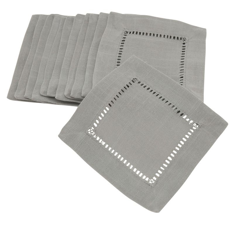 Saro Lifestyle Dinner Napkin With Hemstitch Border Design (Set of 12), Grey, 6" x 6"