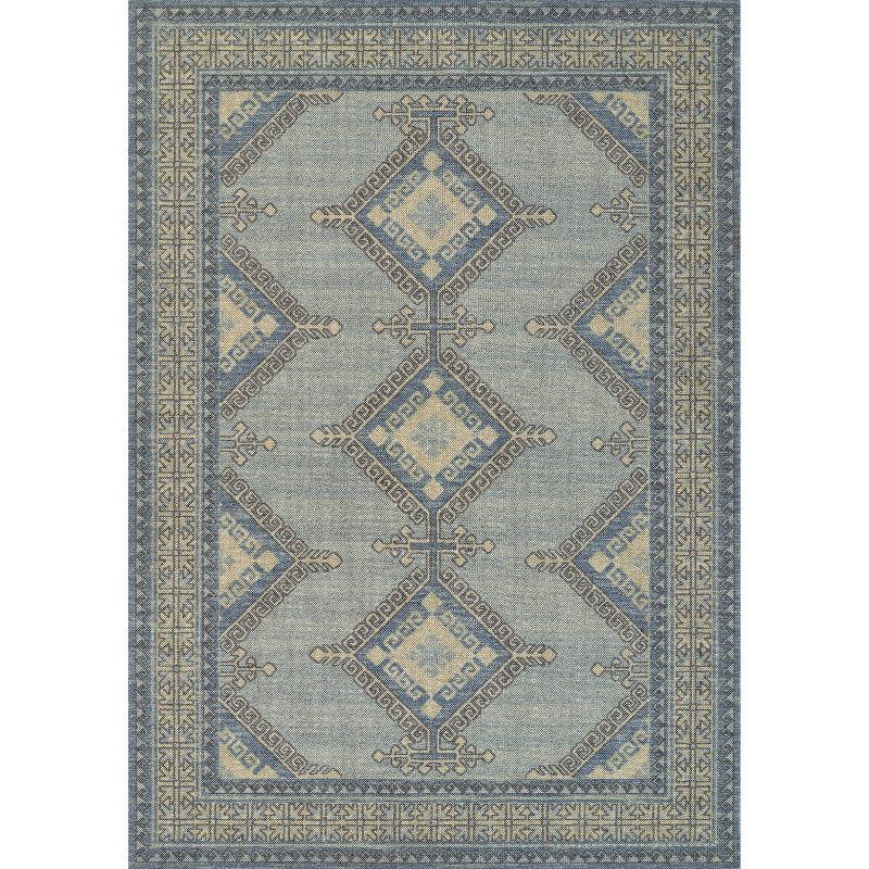Momeni 6'6"x9' Anatolia Kez Medallion Machine Loomed Area Rug Blue: Wool & Nylon, Low Pile, Indoor Classic Rectangle Rug
