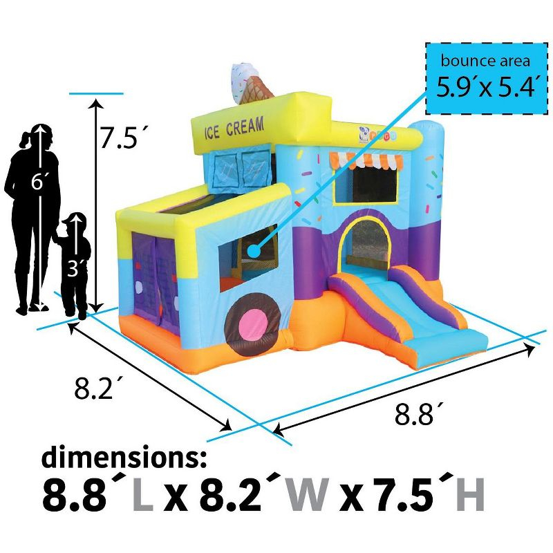 Pogo Bounce House Backyard Kids Residential Nylon Inflatable Indoor/Outdoor Bouncer with Slide for Small Kids - Ice Cream Truck