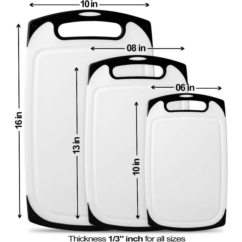 Cutting Boards for Kitchen, Plastic Chopping Board Set of 3 with Non-Slip Feet and Deep Drip Juice Groove, Easy Grip Handle, BPA Free, Dishwasher Safe