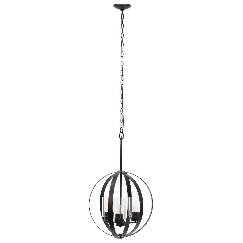 3-Light 18" Adjustable Industrial Globe Hanging Metal/Clear Glass Ceiling Pendant - Lalia Home