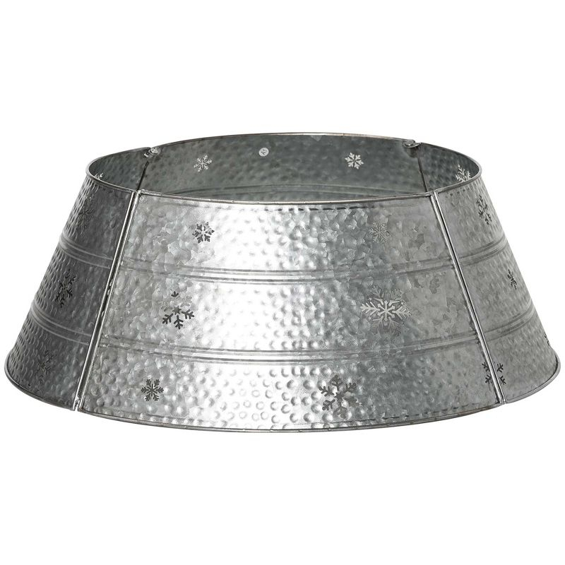 HOMCOM Christmas Tree Collar, Steel Tree Ring Skirt Home Xmas Decoration with Snowflake Print, 26" Base, Silver