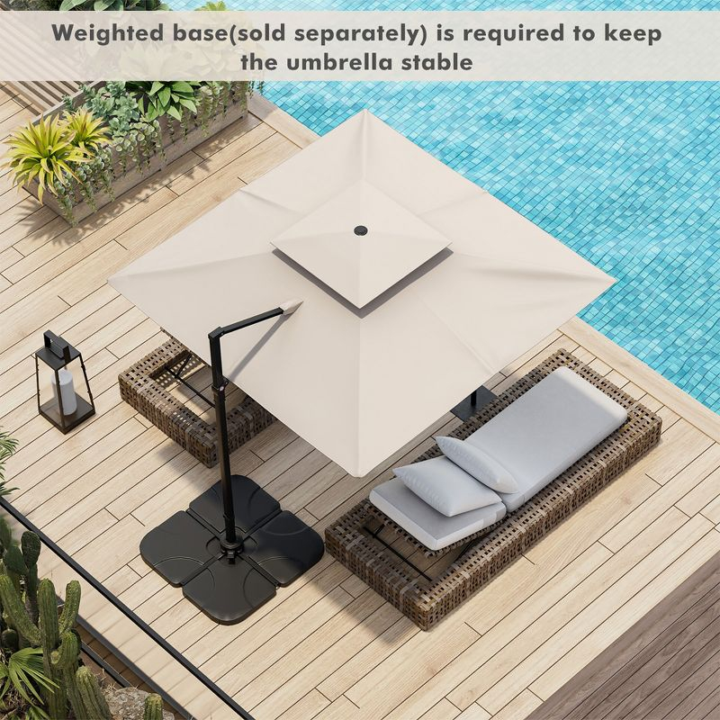 Tangkula Patio 9.5FT Square Cantilever Offset Umbrella Double Vented 360° Heavy Duty Beige