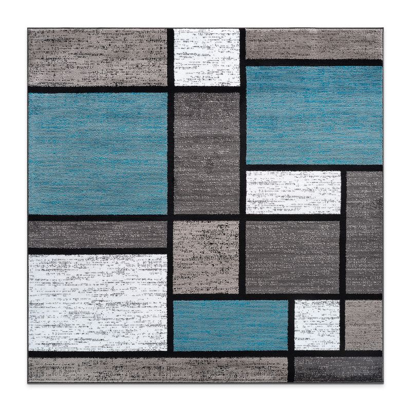 World Rug Gallery Contemporary Modern Boxed Color Block Area Rug - Blue 6'6"x6'6"