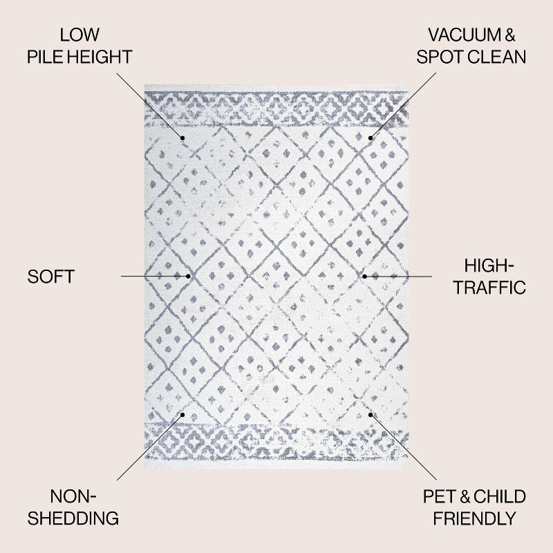 8'x 10' Juba Moroccan Geometric Diamond Area Rug, Ivory/Gray - JONATHAN Y