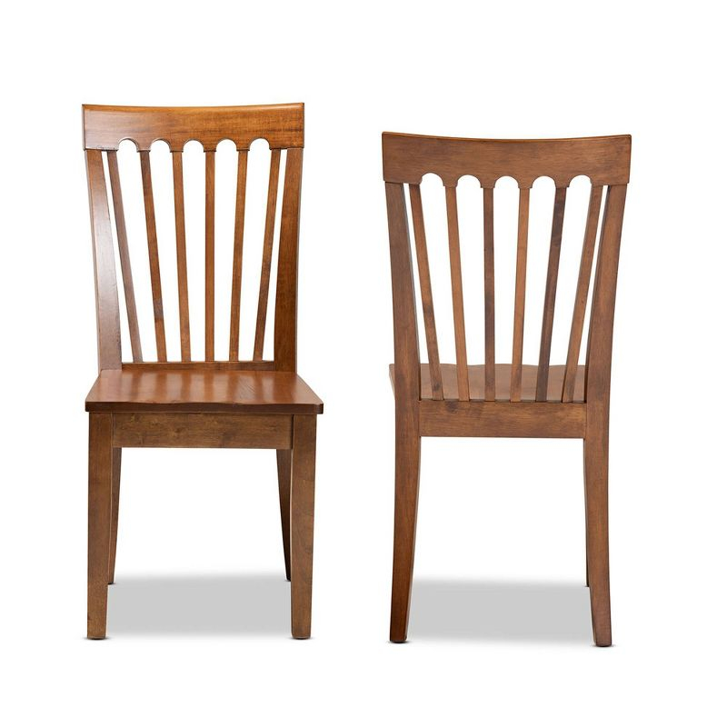 2pc MinetteWood Dining Chair Set Brown - Baxton Studio: Walnut Finish, Upholstered, Armless: Polyester Fabric, Wood Frame