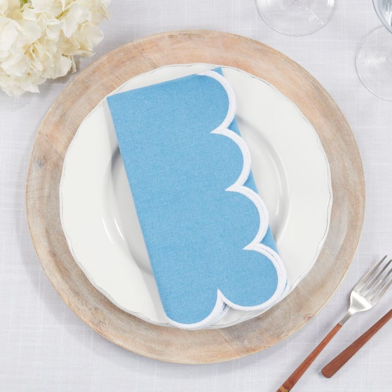 Saro Lifestyle Scalloped Hem Napkin (Set of 4), Blue, 20"x20"