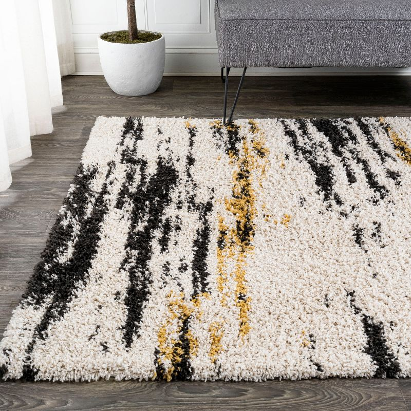 8'x10' Nova Modern Bold Strie' Shag Area Rug, Beige/Black/Yellow - JONATHAN Y