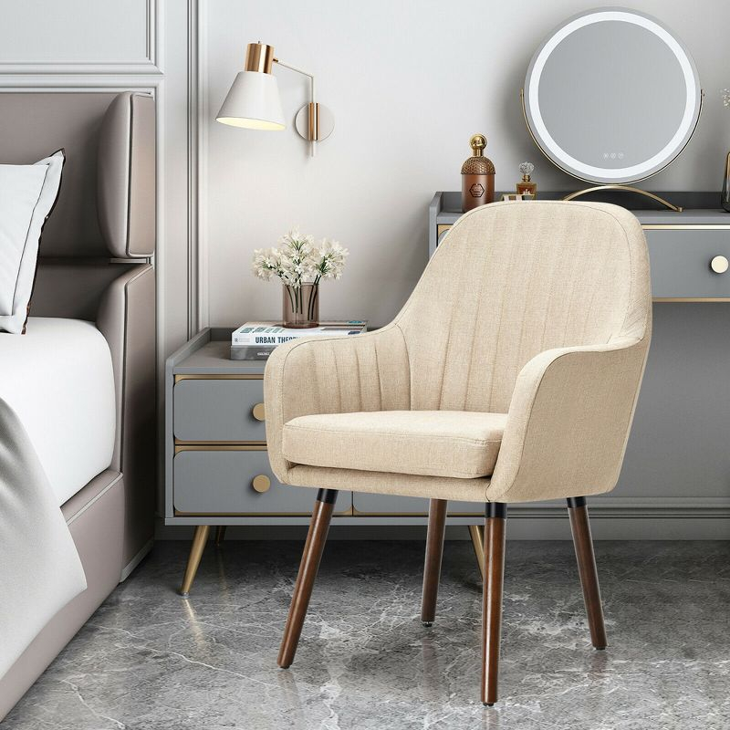 Costway Set of 4 Accent Chairs Fabric Upholstered Armchairs w/Wooden Legs Beige