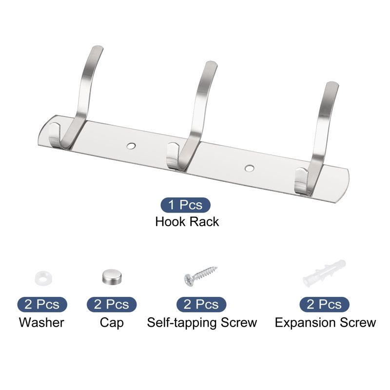 Unique Bargains Stainless Steel Wall Mounted Water Proof Coat Hook Rack 1 Pc 3 Hooks